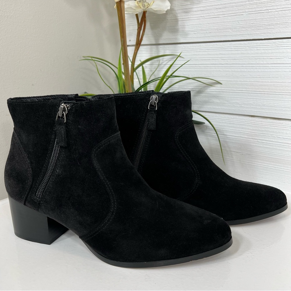 Johnston & Murphy Trista Double-Zip Ankle Bootie Black Suede Women's 9